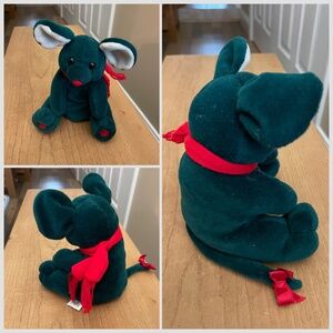 Vintage 1996 Christmas Mouse Beanie Plush with Red Scarf